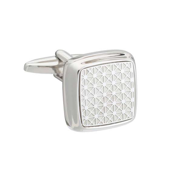 Diagonal Grid Soft Square Silver Cufflinks by Elizabeth Parker 