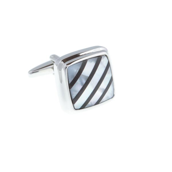 Square Black Onyx On Mother Of Pearl Stone Cufflinks by Elizabeth Parker