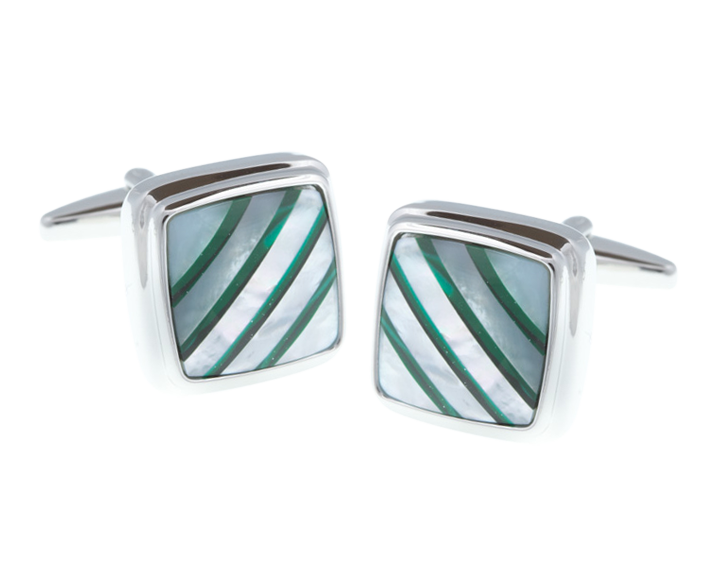 Square Malachite Stripes Mother Of Pearl Stone Cufflinks