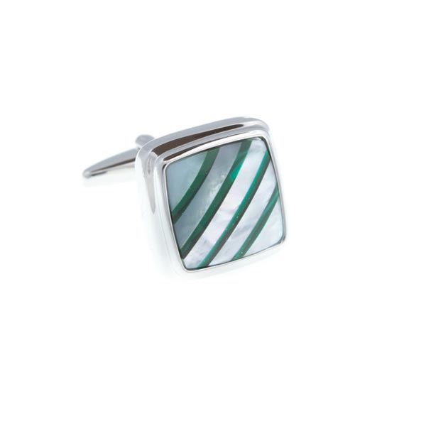 Square Malachite Stripes On Mother Of Pearl Stone Cufflinks by Elizabeth Parker