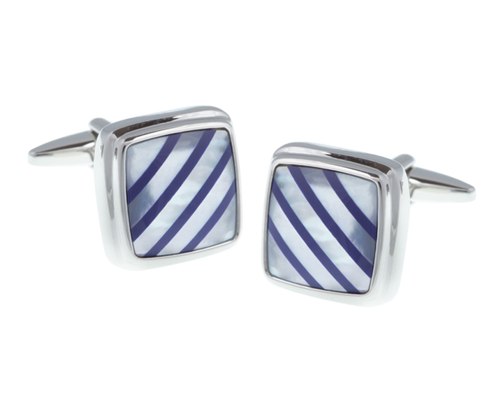 Square Lapis Stripes Mother Of Pearl Stone Cufflinks