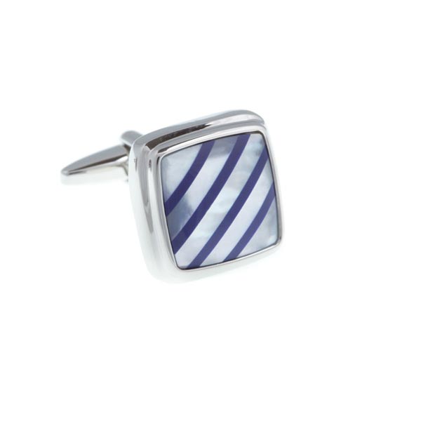 Square Lapis Blue Quartz Stripes On Mother Of Pearl Stone Cufflinks by Elizabeth Parker
