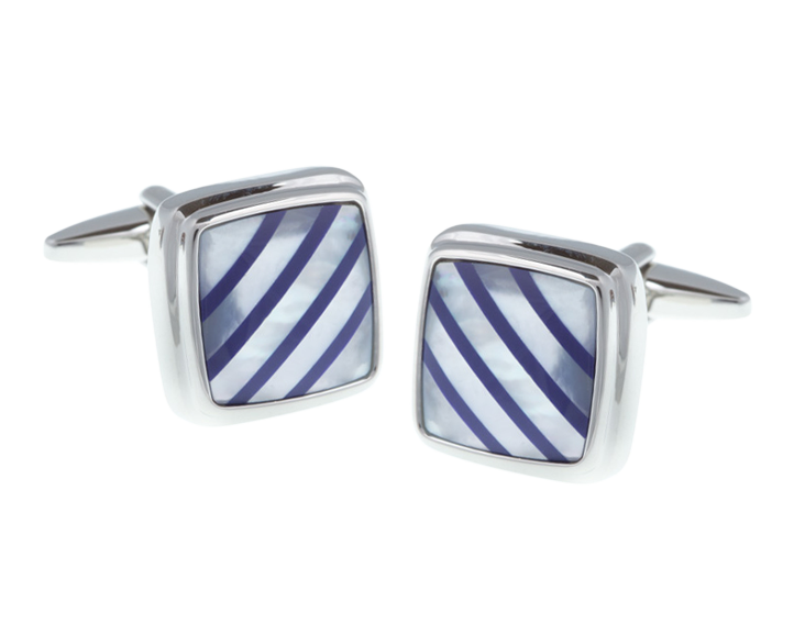 Square Lapis Stripes Mother Of Pearl Stone Cufflinks