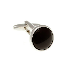 Round Cabochon Black Onyx Semi Precious Stone Cufflinks by Elizabeth Parker England