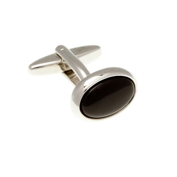 Oval Cabochon Black Onyx Semi Precious Stone Cufflinks by Elizabeth Parker England
