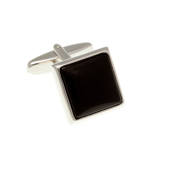 Square Cabochon Black Onyx Semi Precious Stone Cufflinks by Elizabeth Parker England