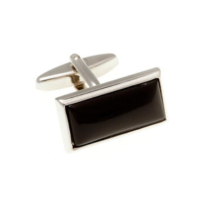 Oblong Cabochon Black Onyx Semi Precious Stone Cufflinks by Elizabeth Parker England