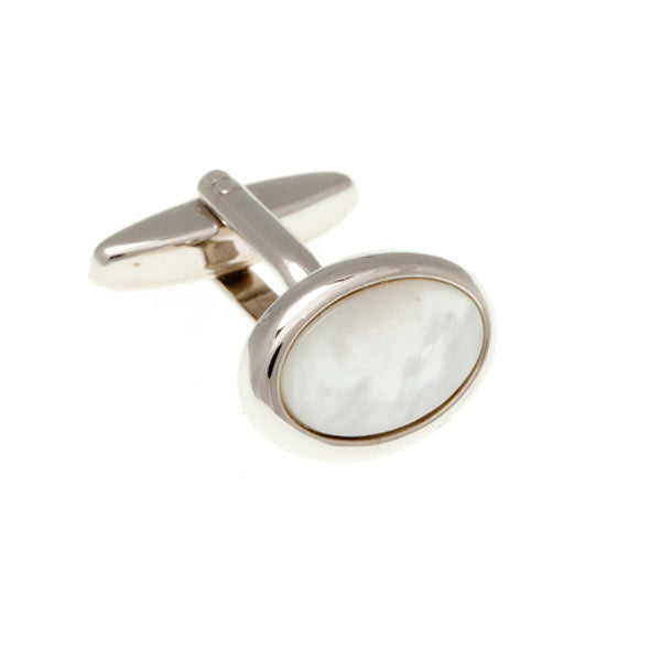 Oval Cabochon Mother Of Pearl Semi Precious Stone Cufflinks by Elizabeth Parker England