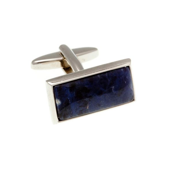 Oblong Cabochon Sodalite Blue Semi Precious Stone Cufflinks by Elizabeth Parker England