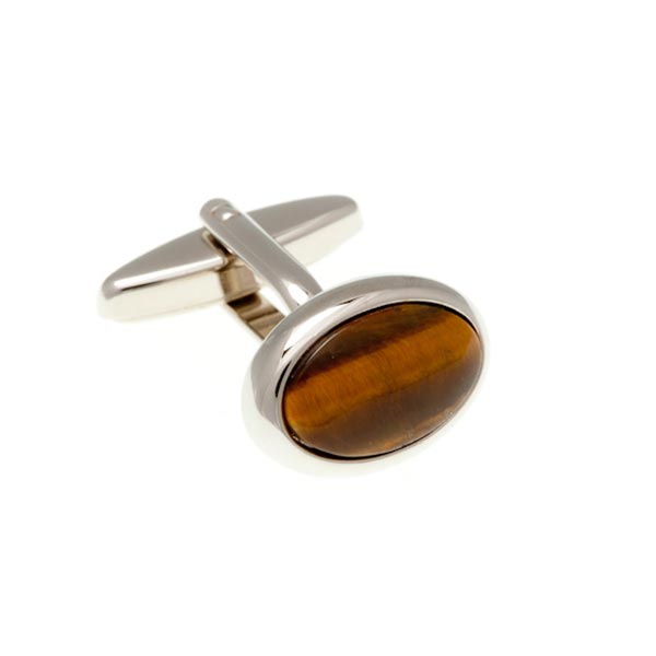 Oval Cabochon Tiger Eye Semi Precious Stone Cufflinks by Elizabeth Parker England