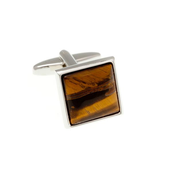 Square Cabochon Tiger Eye Semi Precious Stone Cufflinks by Elizabeth Parker England