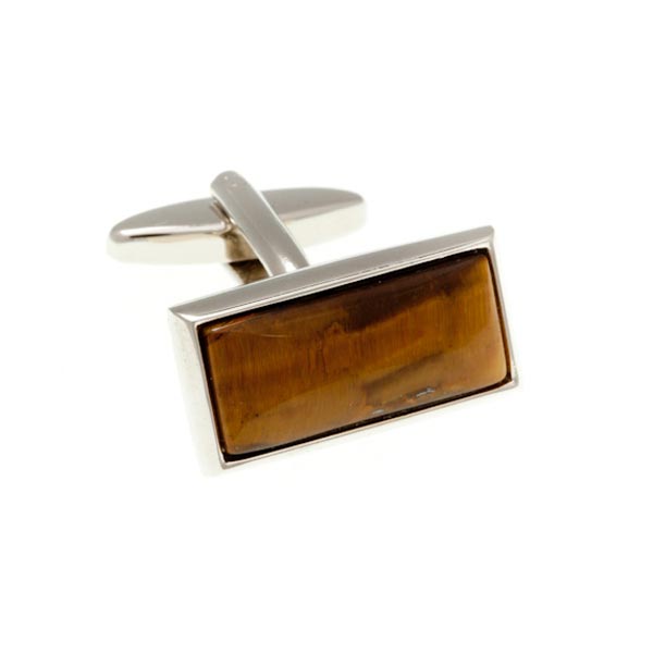 Oblong Cabochon Tiger Eye Semi Precious Stone Cufflinks by Elizabeth Parker England