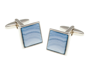 Square Blue Lace Agate Stone Cufflinks