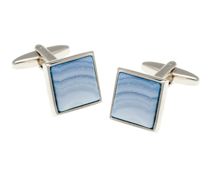 Square Blue Lace Agate Stone Cufflinks