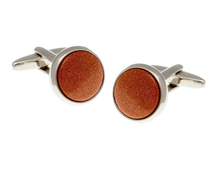 Round Brown Goldstone Cufflinks