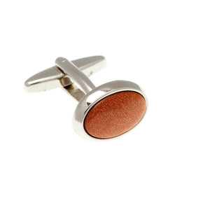 Oval Cabochon Brown Goldstone Semi Precious Stone Cufflinks by Elizabeth Parker England