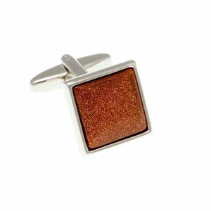 Square Cabochon Brown Goldstone Semi Precious Stone Cufflinks by Elizabeth Parker England