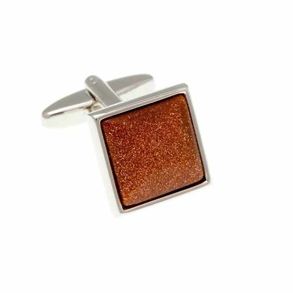 Square Cabochon Brown Goldstone Semi Precious Stone Cufflinks by Elizabeth Parker England
