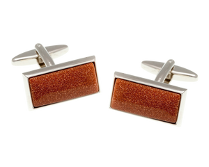 Oblong Brown Goldstone Cufflinks