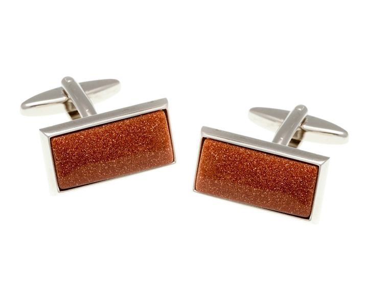 Oblong Brown Goldstone Cufflinks