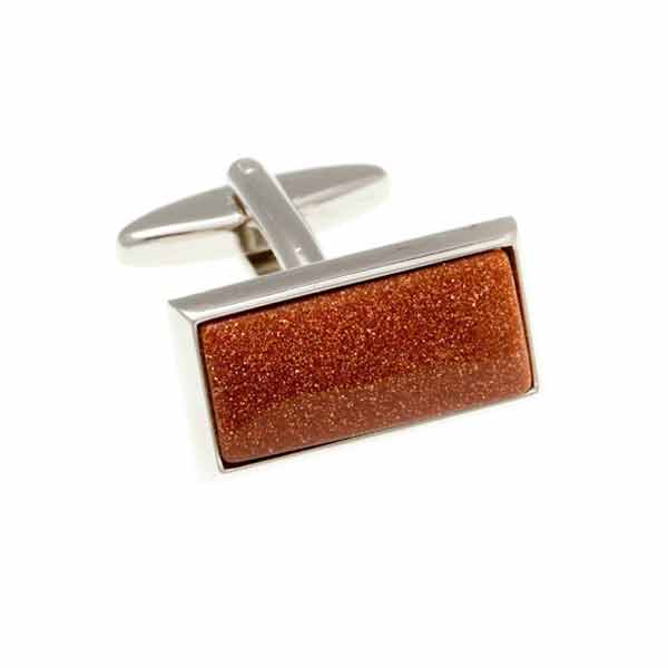 Oblong Cabochon Brown Goldstone Semi Precious Stone Cufflinks by Elizabeth Parker England