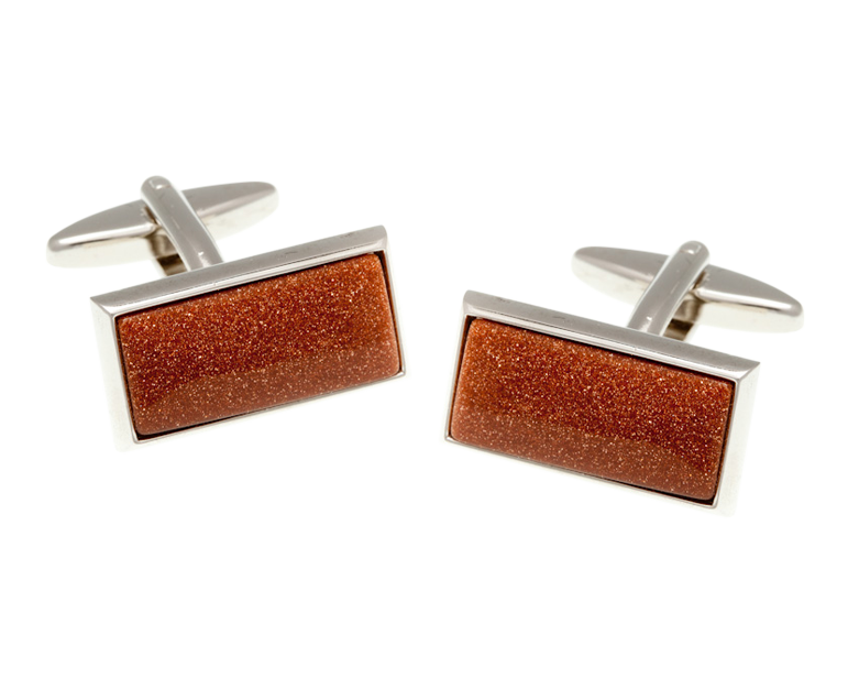 Oblong Brown Goldstone Cufflinks