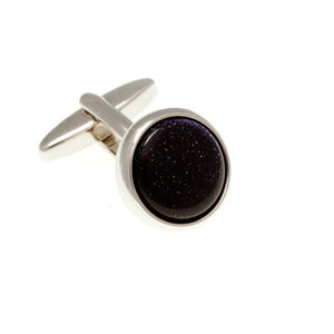 Round Cabochon Blue Goldstone Semi Precious Stone Cufflinks by Elizabeth Parker England