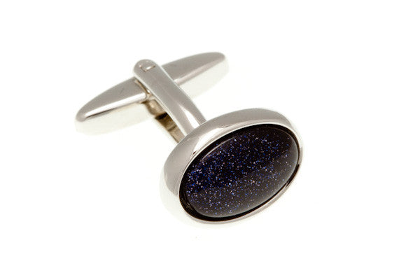 Oval Cabochon Blue Goldstone Semi Precious Stone Cufflinks - by Elizabeth Parker England