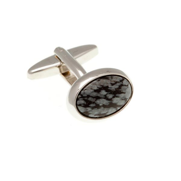Oval Cabochon Snowflake Semi Precious Stone Cufflinks by Elizabeth Parker England