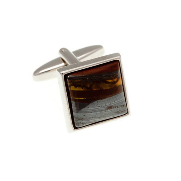 Square Cabochon Tiger Iron Semi Precious Stone Cufflinks by Elizabeth Parker England