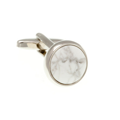 Round Cabochon Real Howlite Black White Marble Effect Semi Precious Stone Cufflinks - by Elizabeth Parker England