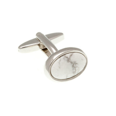 Oval Cabochon Real Howlite Black White Marble Effect Semi Precious Stone Cufflinks - by Elizabeth Parker England