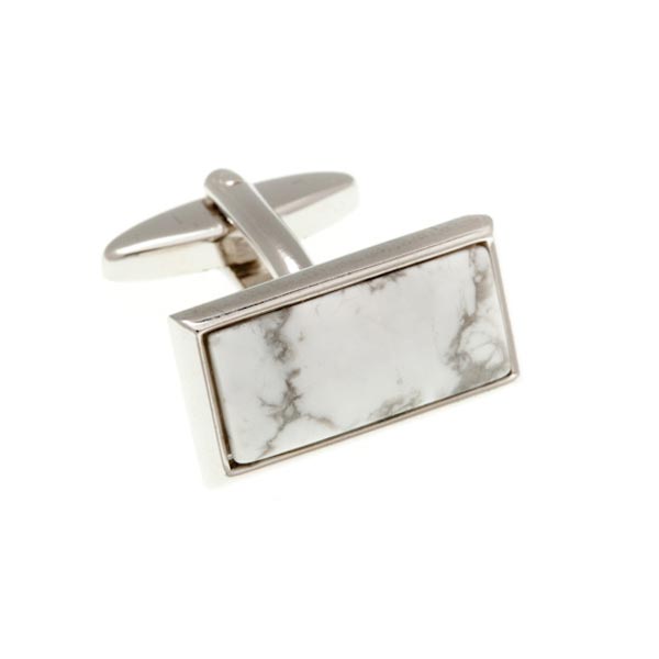 Oblong Cabochon Howlite Black White Marble Effect Semi Precious Stone Cufflinks by Elizabeth Parker England