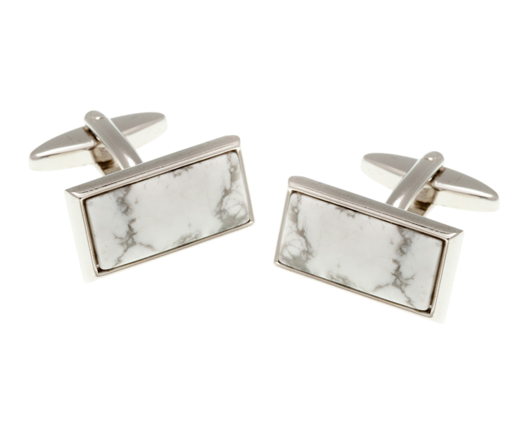 Oblong Howlite Marble Effect Stone Cufflinks