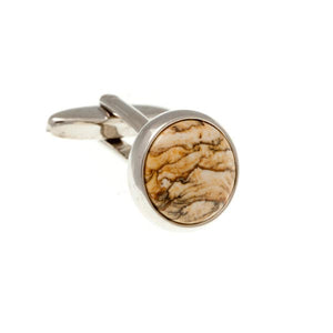 Round Cabochon Picture Jasper Red Brown Yellow Sand Marble Effect Semi Precious Stone Cufflinks by Elizabeth Parker England