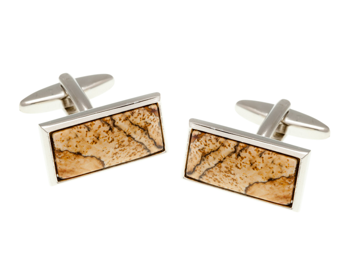 Oblong Picture Jasper Stone Cufflinks