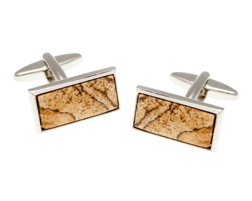 Oblong Picture Jasper Stone Cufflinks