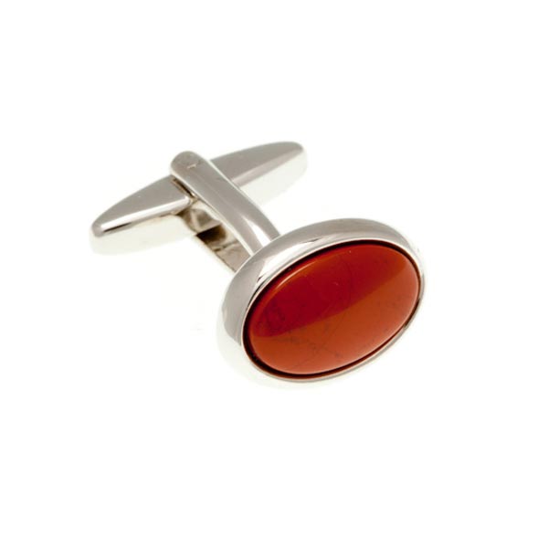 Oval Cabochon Red Jasper Semi Precious Stone Cufflinks by Elizabeth Parker England
