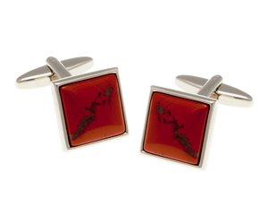 Square Cabochon Red Jasper Semi Precious Stone Cufflinks