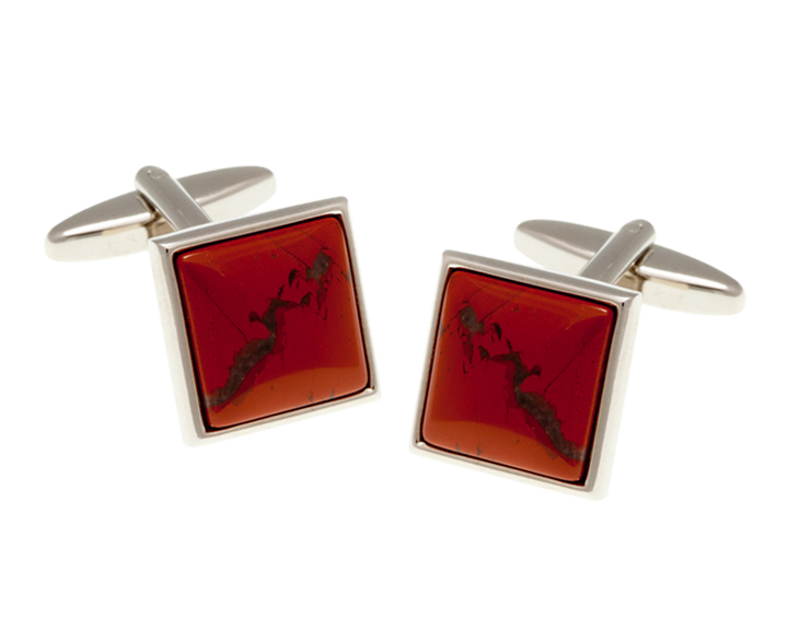 Square Cabochon Red Jasper Semi Precious Stone Cufflinks