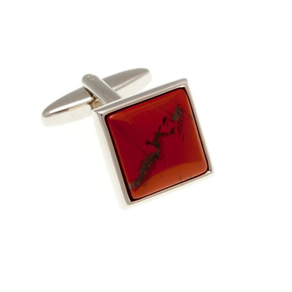 Square Cabochon Red Jasper Semi Precious Stone Cufflinks by Elizabeth Parker England