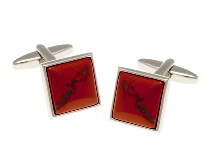 Square Cabochon Red Jasper Semi Precious Stone Cufflinks