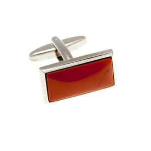 Oblong Cabochon Red Jasper Semi Precious Stone Cufflinks by Elizabeth Parker England