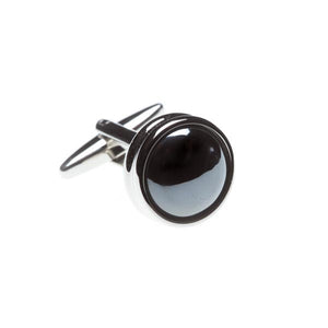 Round Hematite Black Stone Cufflinks by Elizabeth Parker