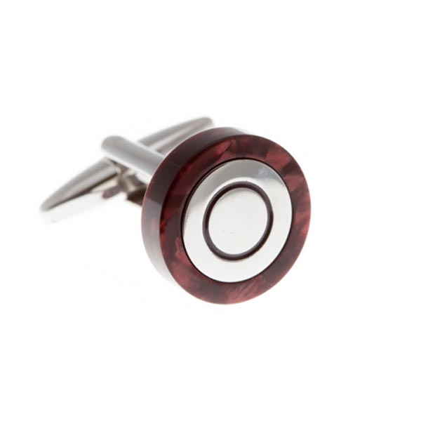 Circular Cufflinks Wrapped In Polished Red Speckled Acrylic by Elizabeth Parker