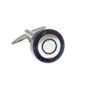 Circular Cufflinks Wrapped In Polished Blue Speckled Acrylic by Elizabeth Parker