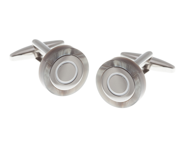 Grey and Speckled White Circular Cufflinks