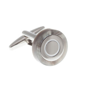 Circular Simply Metal Cufflinks Wrapped In Polished Grey & White Speckled Acrylic by Elizabeth Parker