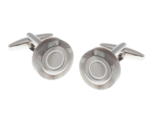 Grey and Speckled White Circular Cufflinks