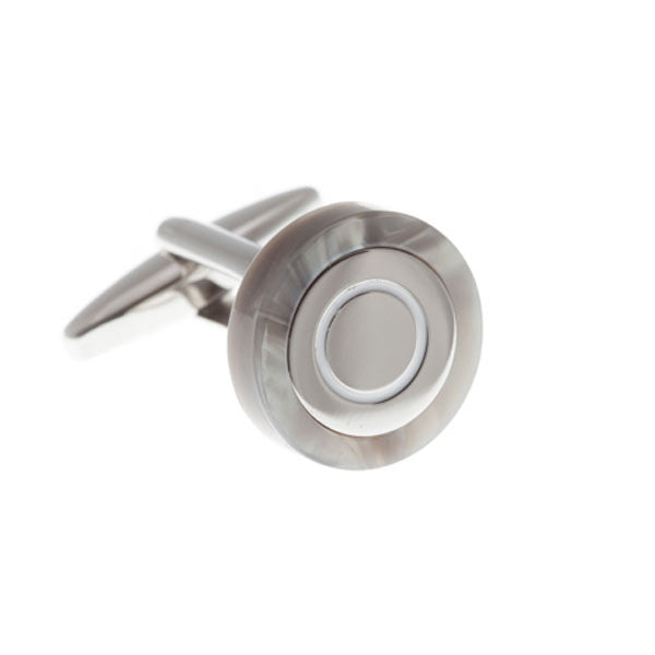 Circular Simply Metal Cufflinks Wrapped In Polished Grey & White Speckled Acrylic by Elizabeth Parker